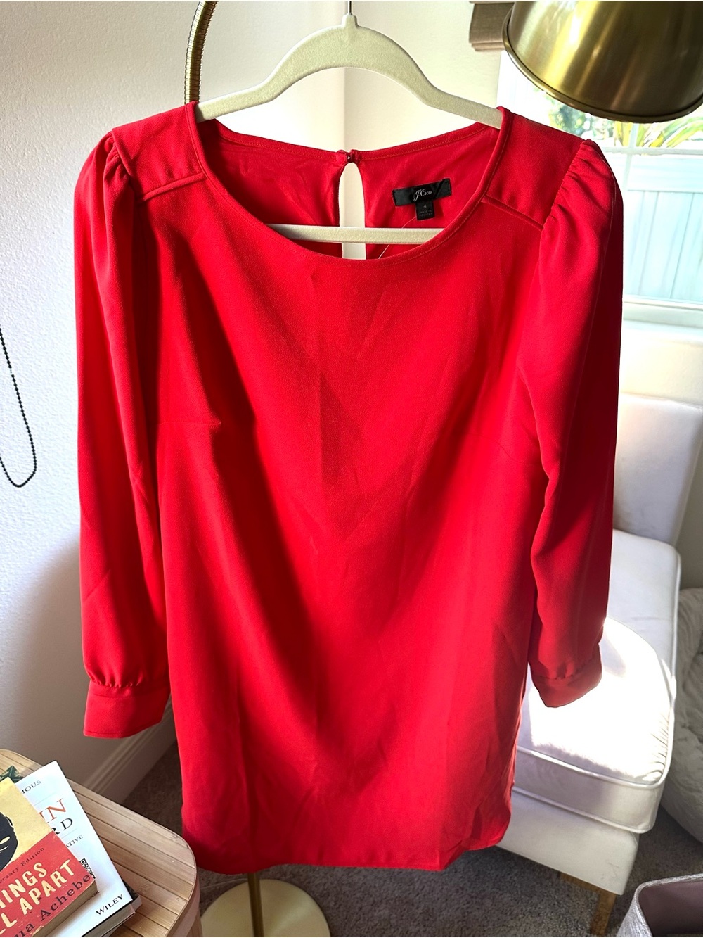 J. Crew Red Long-Sleeve Shift Dress